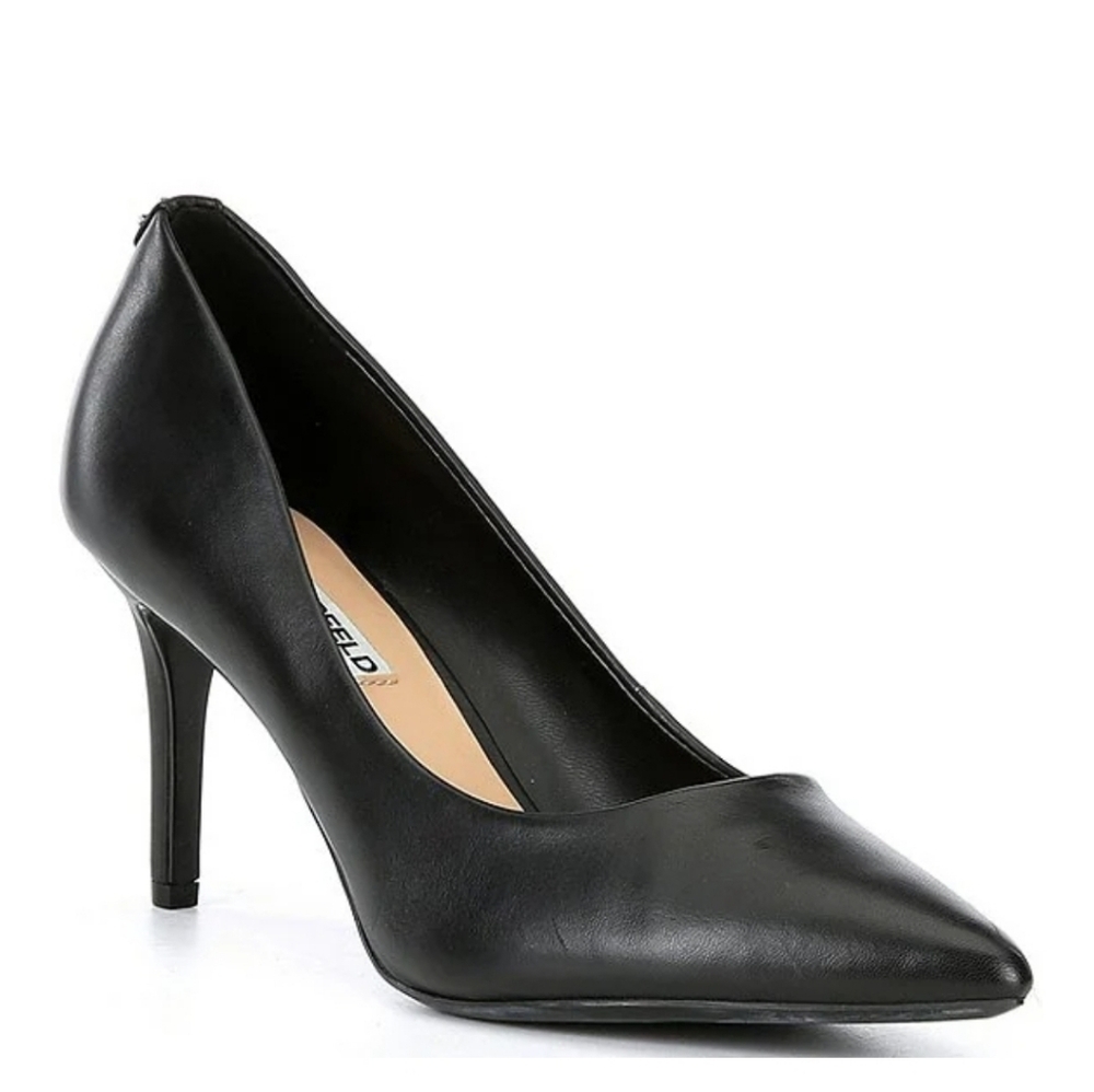Karl Lagerfeld Paris Black Nappa Leather Royale Stilleto Pumps Size 8 Classic